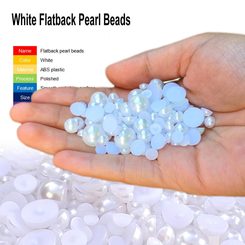 Cymtoo Half Pearl Beads 115pcs 3 Sizes Half Flatback Round Pearl Bead Loose Beads 8mm/10mm/12mm for DIY Crafts (White) - Image 3